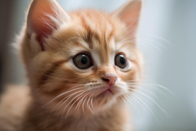 Um gatinho com rosto branco e olhos pretos está olhando para cima.