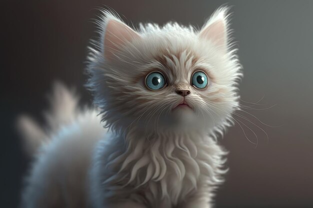 Um gatinho de olhos azuis está olhando para a câmera.