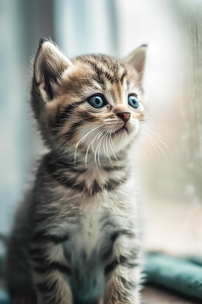 Foto um gatinho de pêlo curto recém-nascido, fofo e bonito, mais jovem do mundo generative ai