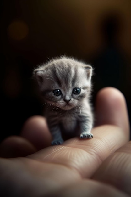 Um gatinho está na mão de uma pessoa.