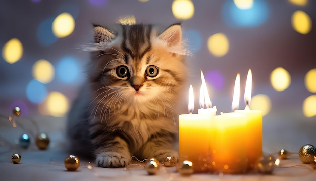 Um gatinho num bolo de aniversário.