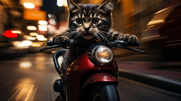 Foto um gato a andar de motocicleta