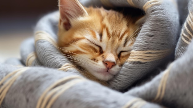Um gato a dormir num cobertor.