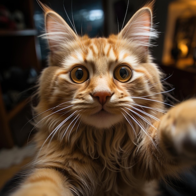 Um gato a tirar uma selfie.