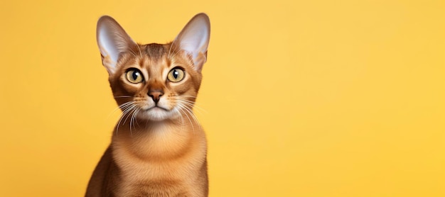 Um gato abissinho isolado em fundo amarelo plano