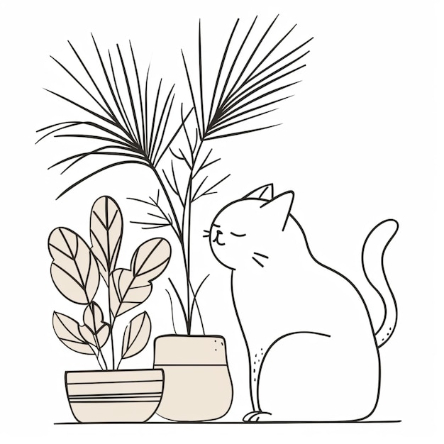 um gato ao lado de plantas
