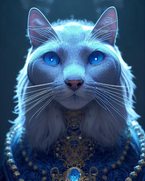 Um gato azul com olhos azuis é mostrado em uma foto.