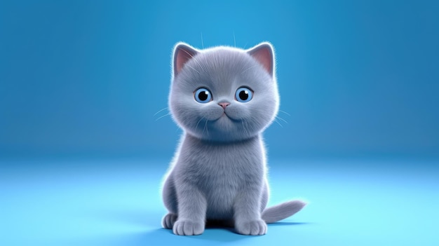 um gato azul com olhos azuis e um fundo azul