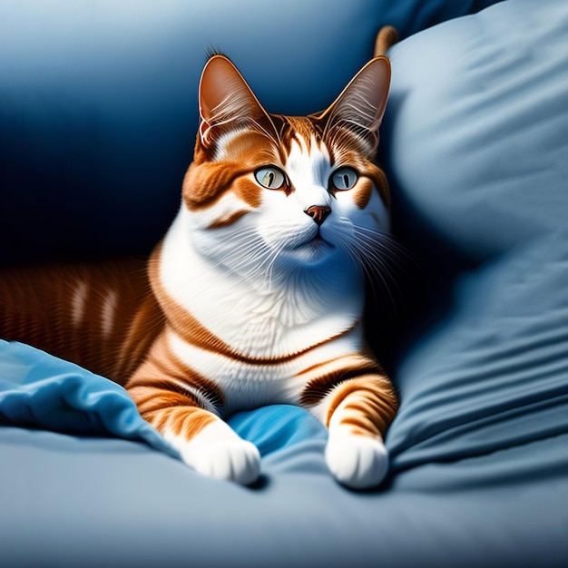 Foto um gato azul russo em uma cama branca