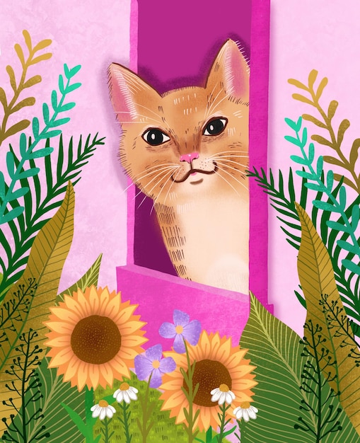 Um gato bonito a esconder-se.