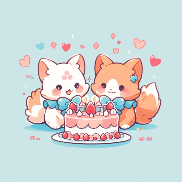 Foto um gato bonito com um bolo de aniversário.