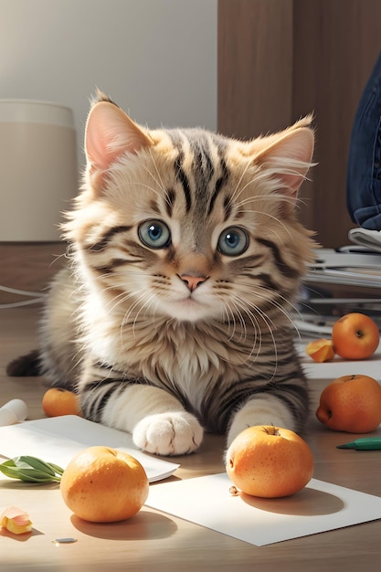 Foto um gato bonito na sala de jantar.