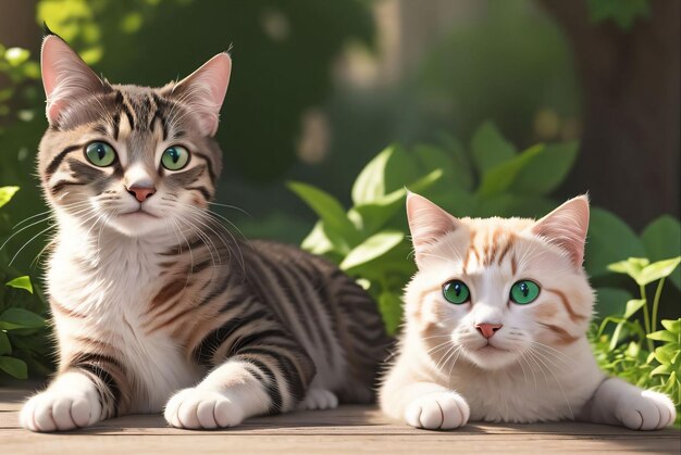 Um gato bonito no jardim à procura de um cameraman