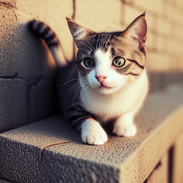 Foto um gato bonito perto da parede