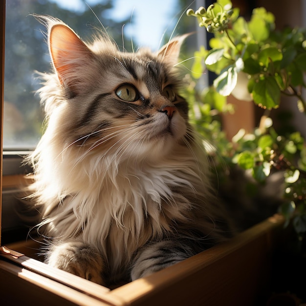 Um gato bonito sentado num alpendre coberto de sol