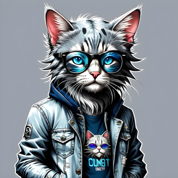 Um gato bonito, um hacker cyberpunk adorável, com um brilho travesso nos olhos, com um par de