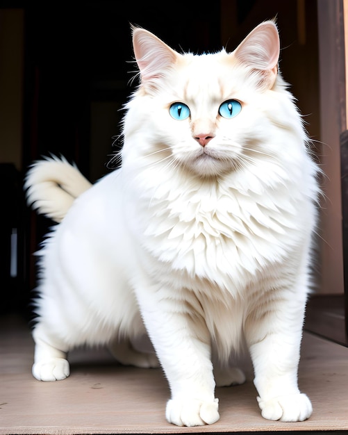 Foto um gato branco com olhos azuis e um olho verde