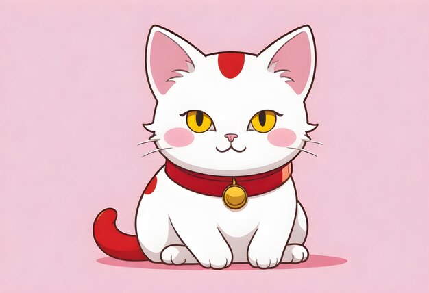 um gato branco com um colarinho vermelho e uma etiqueta que diz "Olá, gatinho"