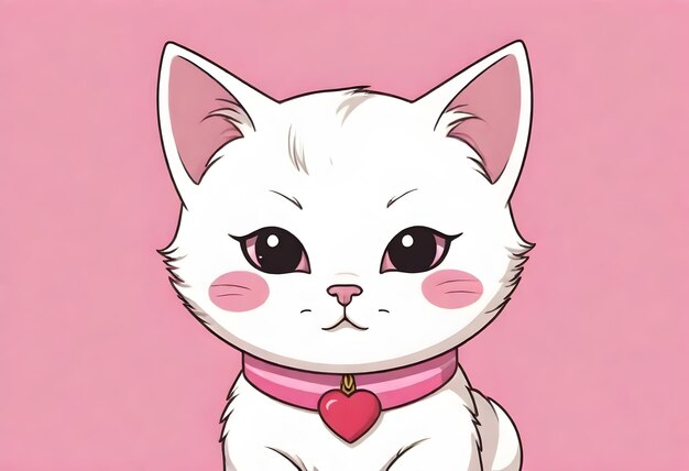 um gato branco com um coração rosa no peito