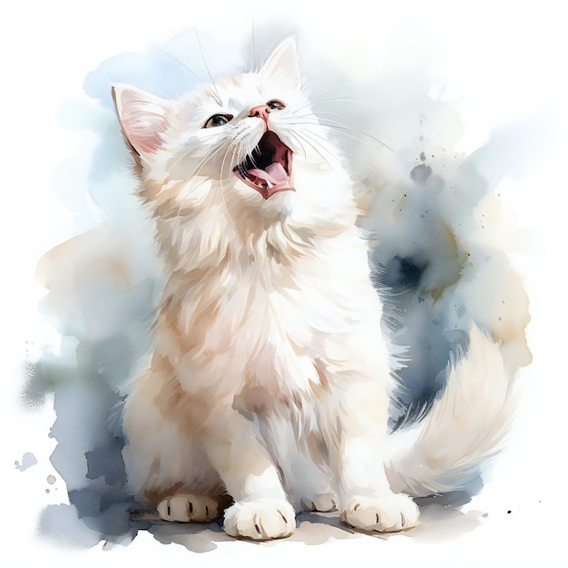 um gato branco com um rosto branco e a palavra "gato" na parte inferior.