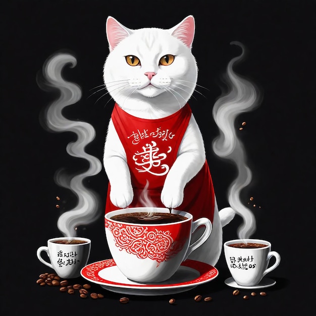 um gato branco com uma camisa vermelha que diz " hijah "