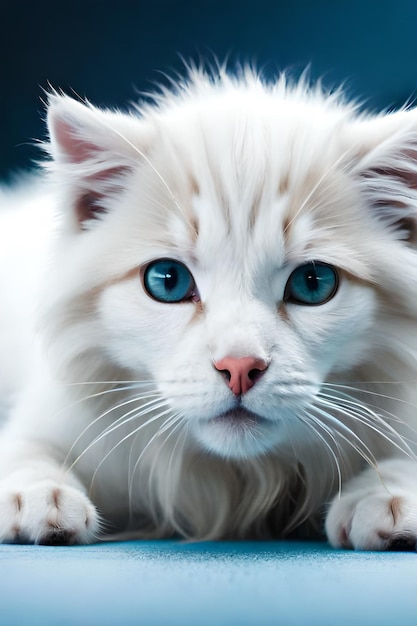 Um gato branco de olhos azuis
