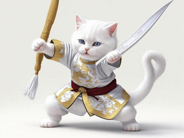 Um gato branco em um quimono Generative AI