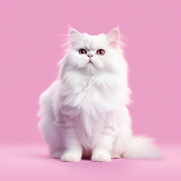 um gato branco fofo com fundo rosa