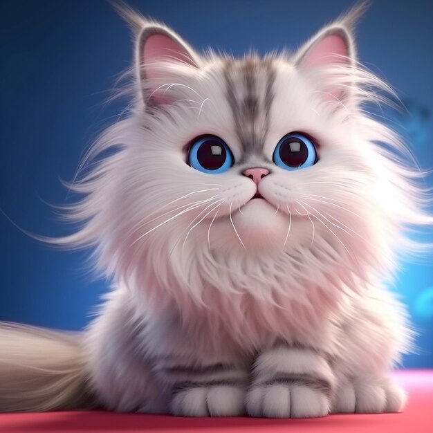 um gato branco fofo com olhos azuis e nariz rosa