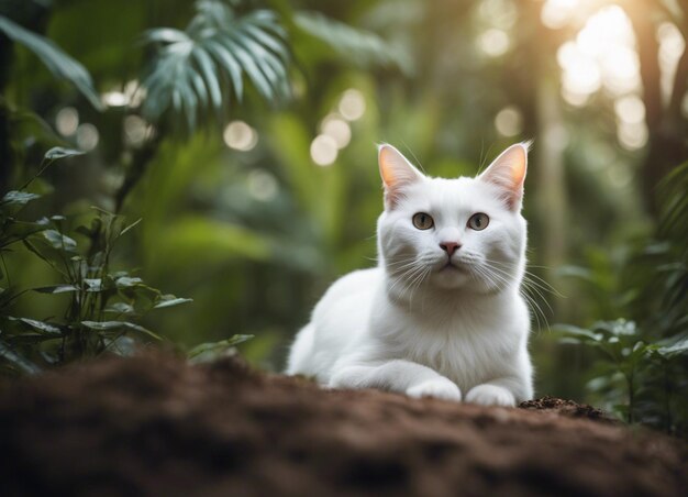 Foto um gato branco.