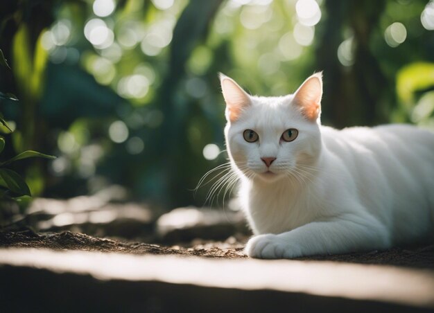 Foto um gato branco.