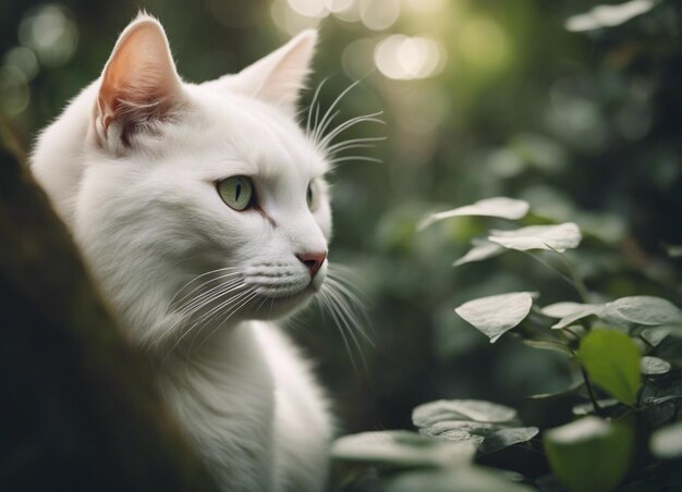 Um gato branco.