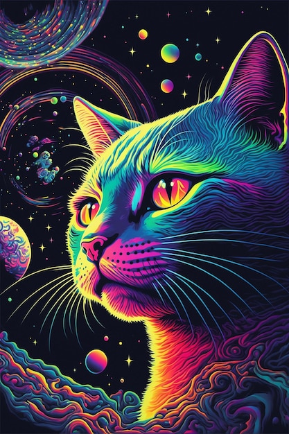 Um gato colorido com o título 'cat'on it '