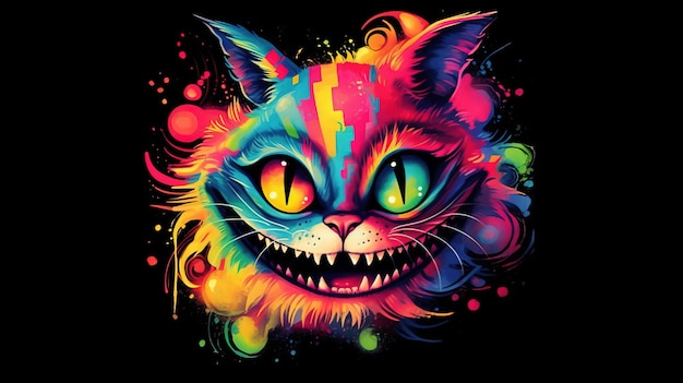 Um gato colorido com um fundo preto Generative AI Art