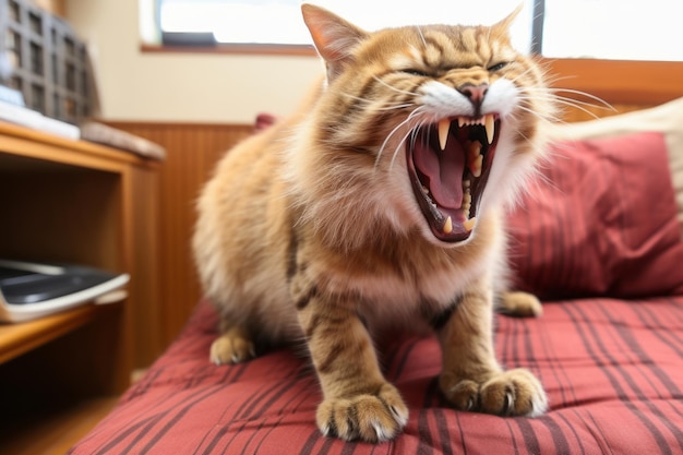 um gato com a boca aberta