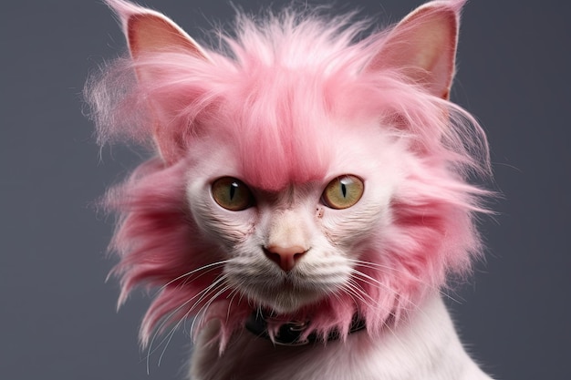 um gato com cabelo rosa