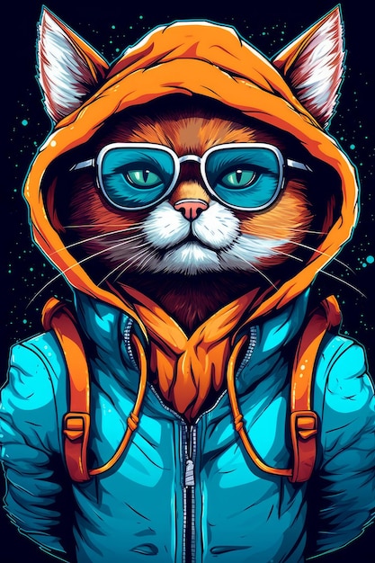 Um gato com capuz e óculos