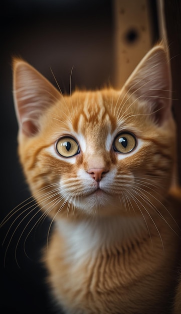 Um gato com coleira branca e olhos amarelos