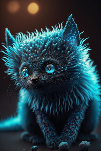 Foto um gato com olhos azuis e uma pelagem azul