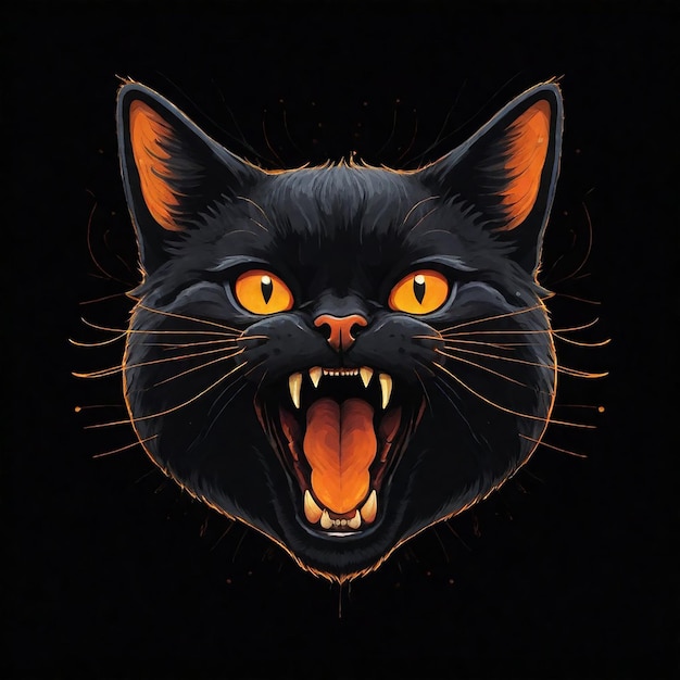 um gato com olhos laranjas e um fundo preto