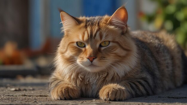 um gato com olhos verdes deitado no chão