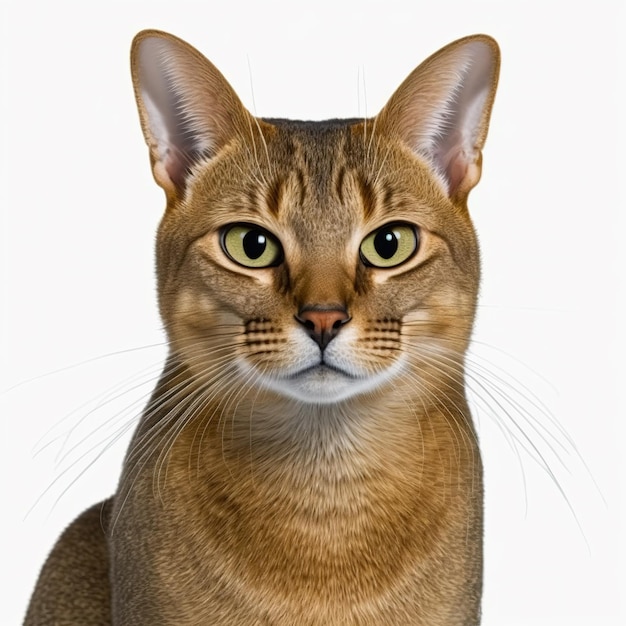 Um gato com olhos verdes e fundo branco