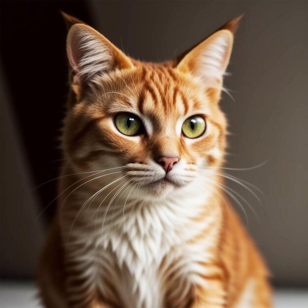 Um gato com olhos verdes.