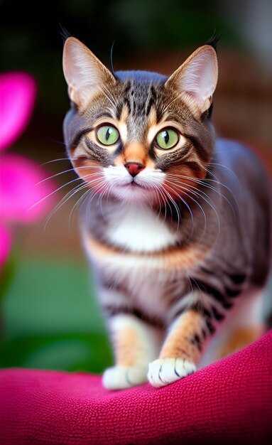 Um gato com olhos verdes