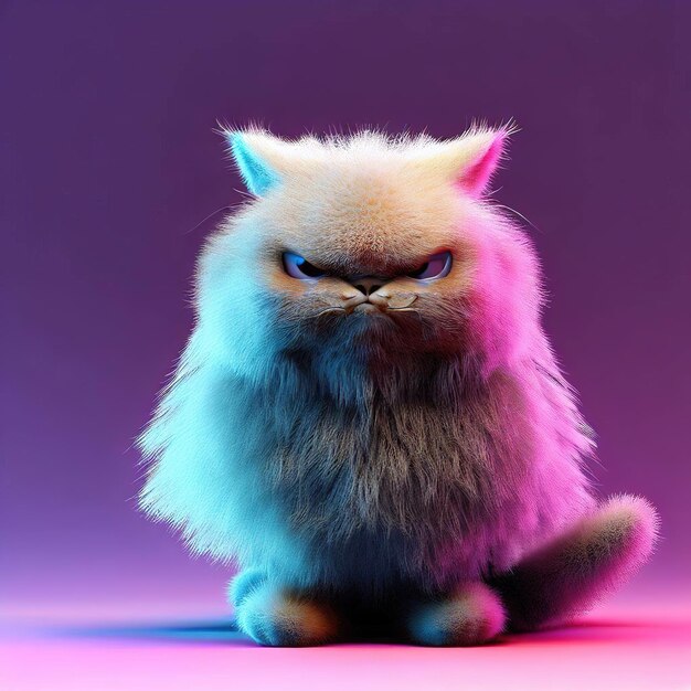 Um gato com um fundo azul e rosa e a palavra mal-humorado nele