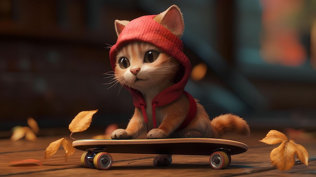 Um gato com um skate nele