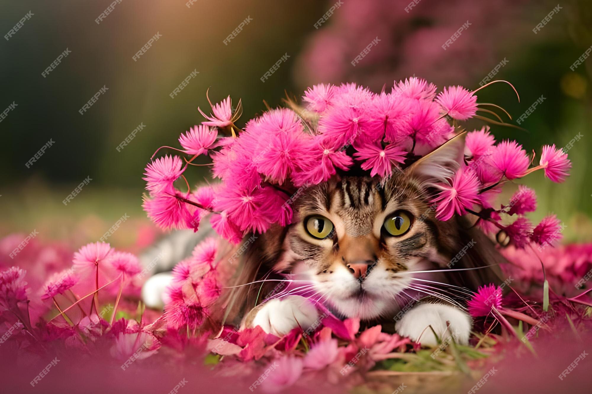 Bolsa De Cosméticos Fofa Gato Com Coroa De Flores Coloridas