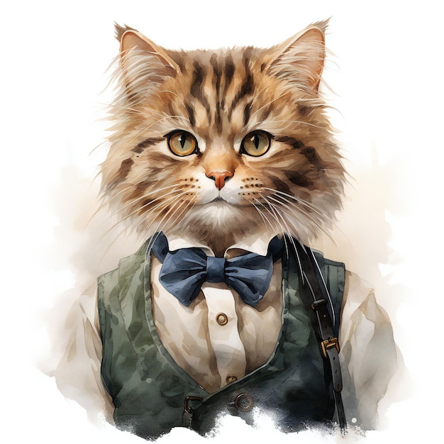 Um gato com uma gravata que diz "ele está a usar uma gravata".