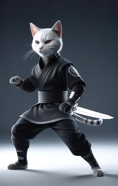 um gato de alta qualidade vestido com uma roupa ninja