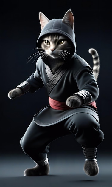 um gato de alta qualidade vestido com uma roupa ninja